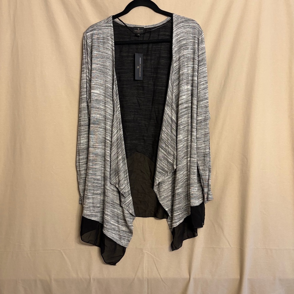 NWT Worthington 1X Open Front Cardigan With Sheer Black Panel Details